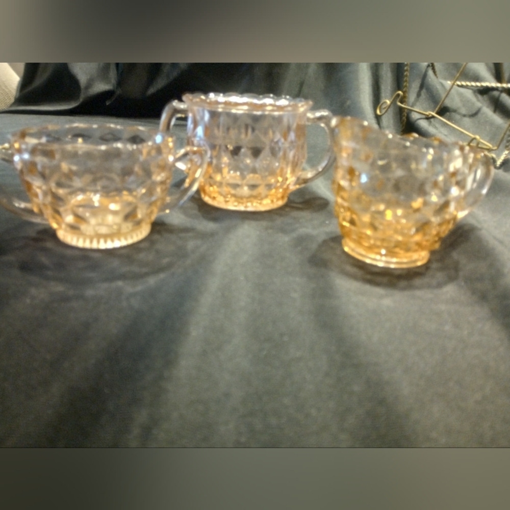 VINTAGE Jeannette Glass Windsor Pink Depression Open Sugar And Creamer Set